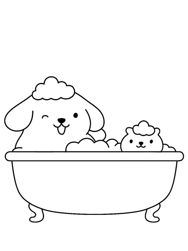 Pompompurin and Muffin in the bath Coloring page Pompompurin and Muffin in the bath Coloring page