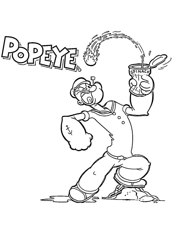 Popeye eat spinage Coloring page