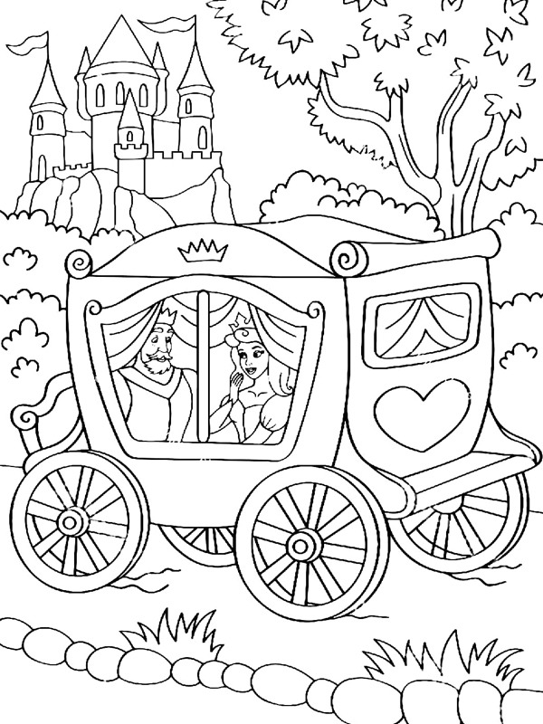 Princess and prince in a carriage Coloring page