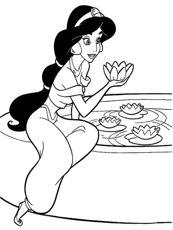 Princess Jamine gets water lilly Coloring page