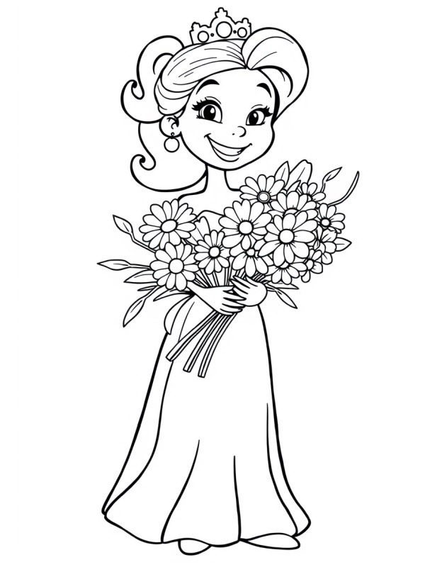 Princess with a bouquet of flowers Coloring page Princess with a bouquet of flowers Coloring page