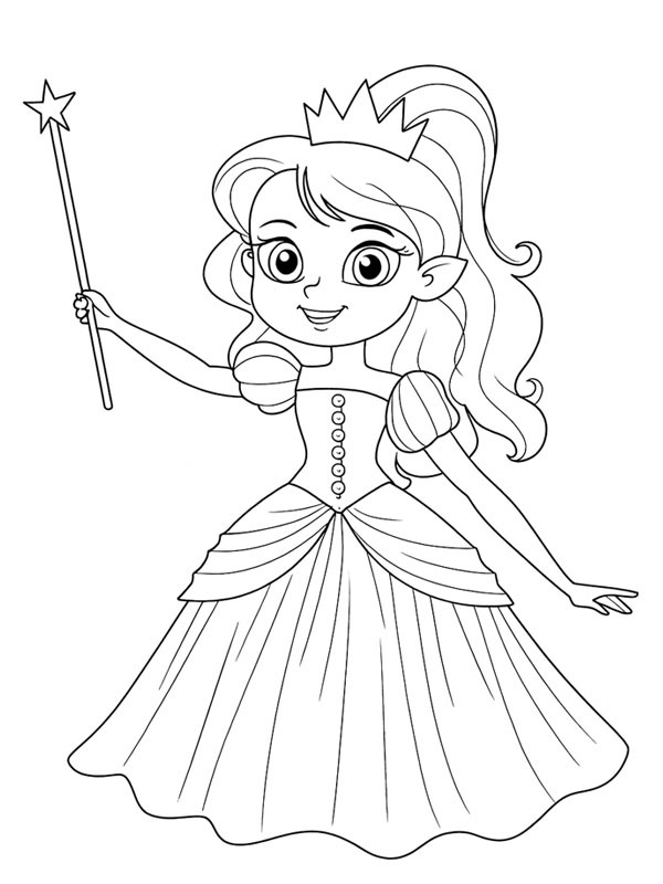 Princess with a magic wand Coloring page Princess with a magic wand Coloring page