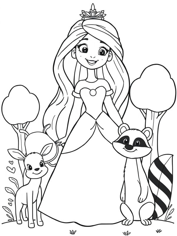 Princess Pocahontas and Meeko Coloring page Princess Pocahontas and Meeko Coloring page
