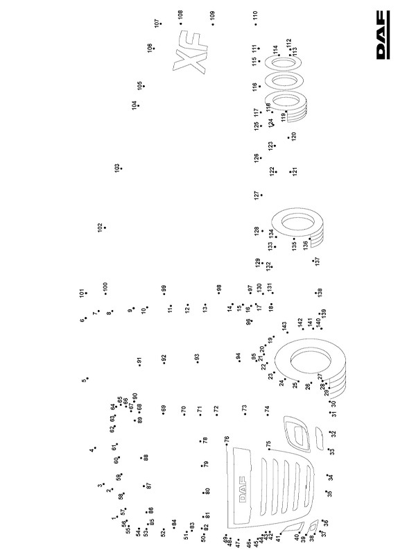 Connect the dots European semi truck DAF Coloring page Connect the dots European semi truck DAF Coloring page