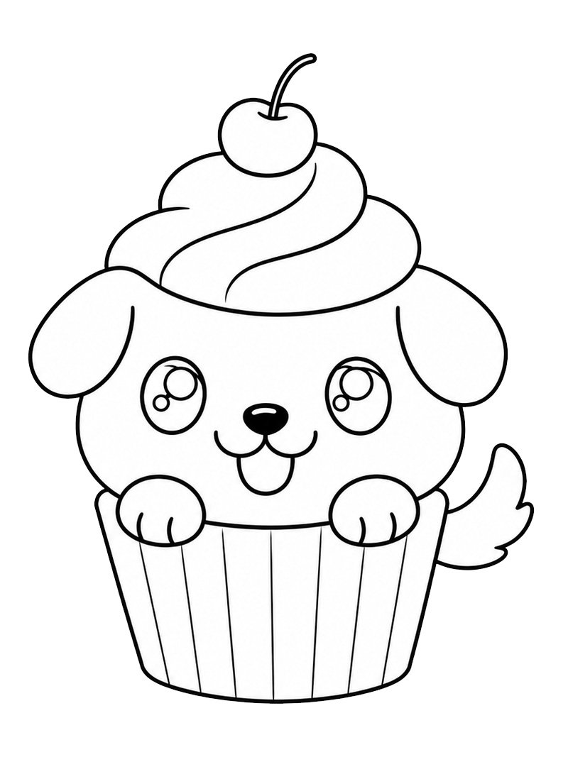 Puppy cupcake Coloring page