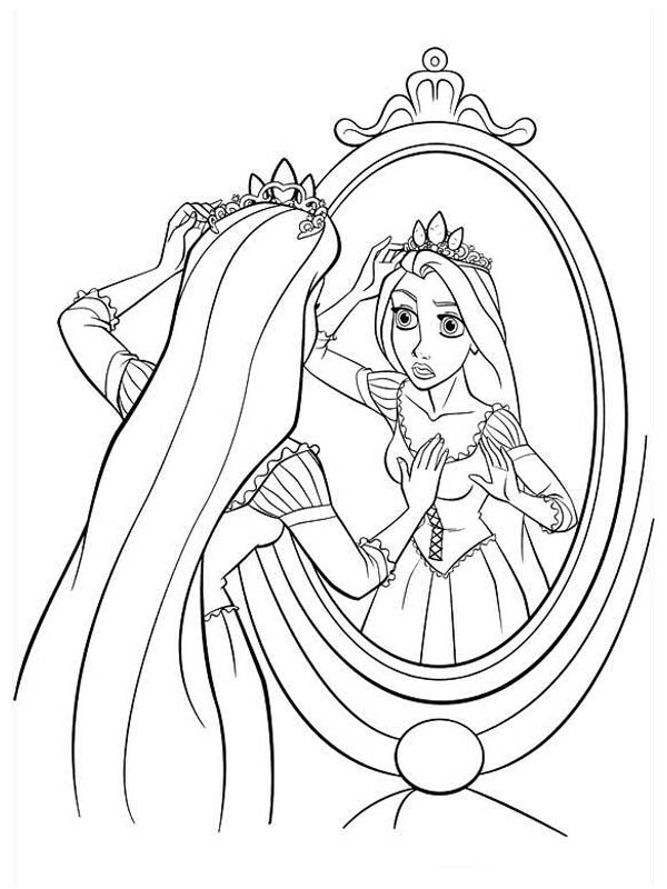Rapunzel in front of the mirror Coloring page Rapunzel in front of the mirror Coloring page