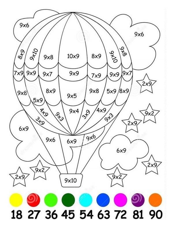 Math coloring picture hotairballoon Coloring page