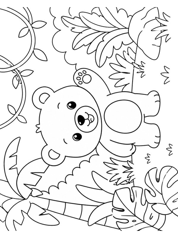 Cute bear in the jungle Coloring page Cute bear in the jungle Coloring page