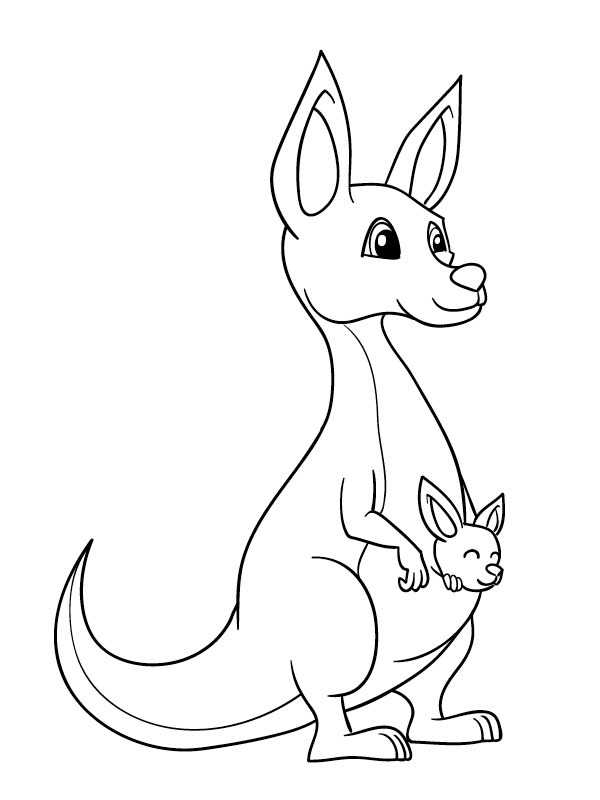 Cute kangaroo with baby Coloring page Cute kangaroo with baby Coloring page