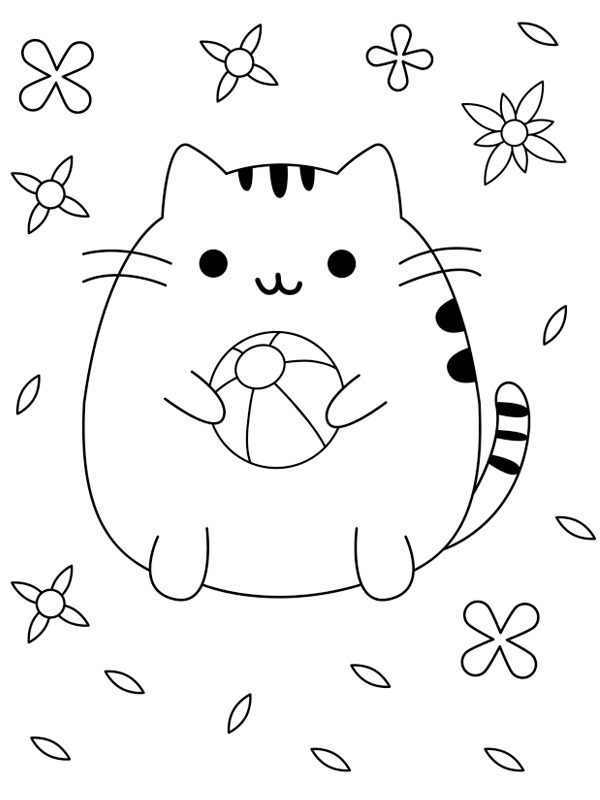 Cute Pusheen with a ball Coloring page Cute Pusheen with a ball Coloring page