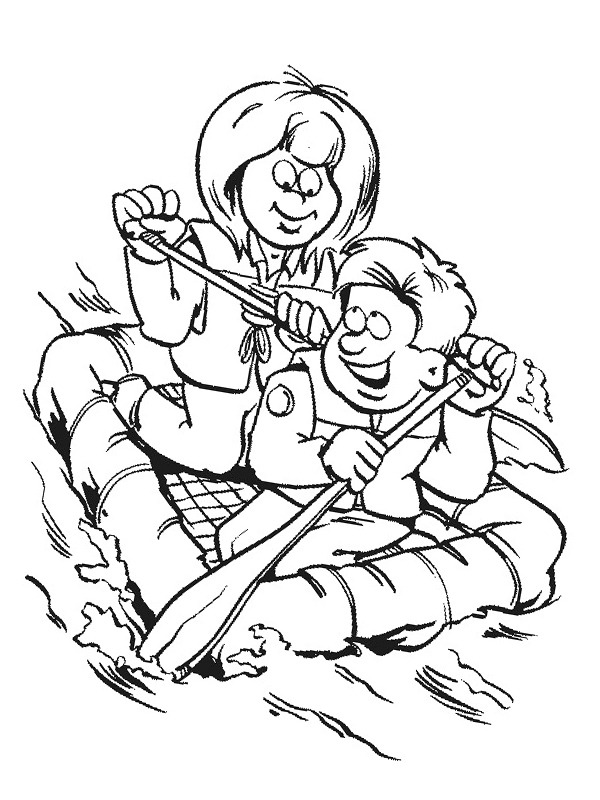 Scouts on a raft Coloring page