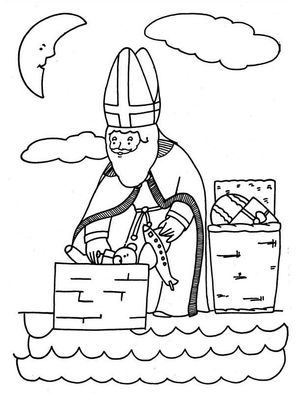 Saint Nicholas on the roof Coloring page Saint Nicholas on the roof Coloring page