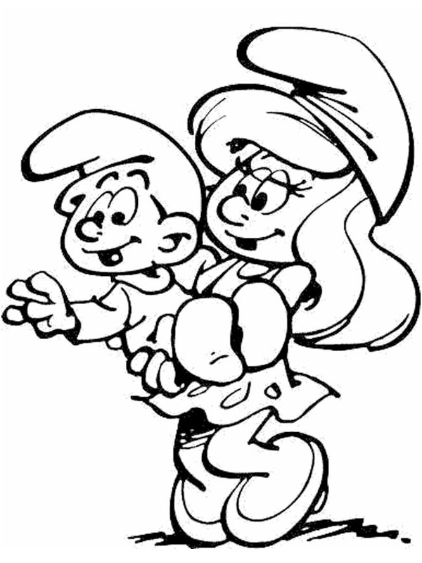 Smurfette with baby smurf Coloring page