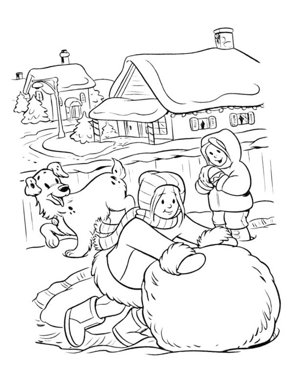 Boy rolling a snowball Coloring page