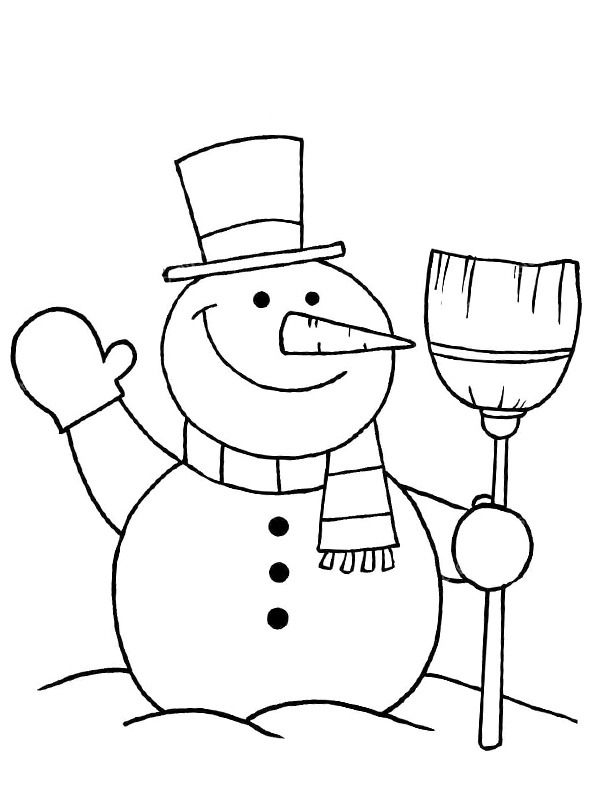 Snowman with broom Coloring page