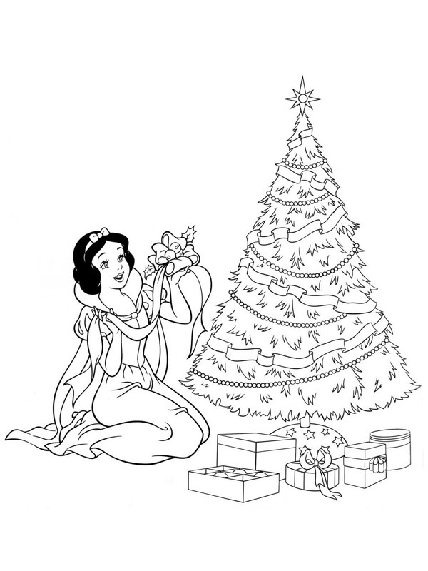 Snow White by the Christmas tree Coloring page Snow White by the Christmas tree Coloring page