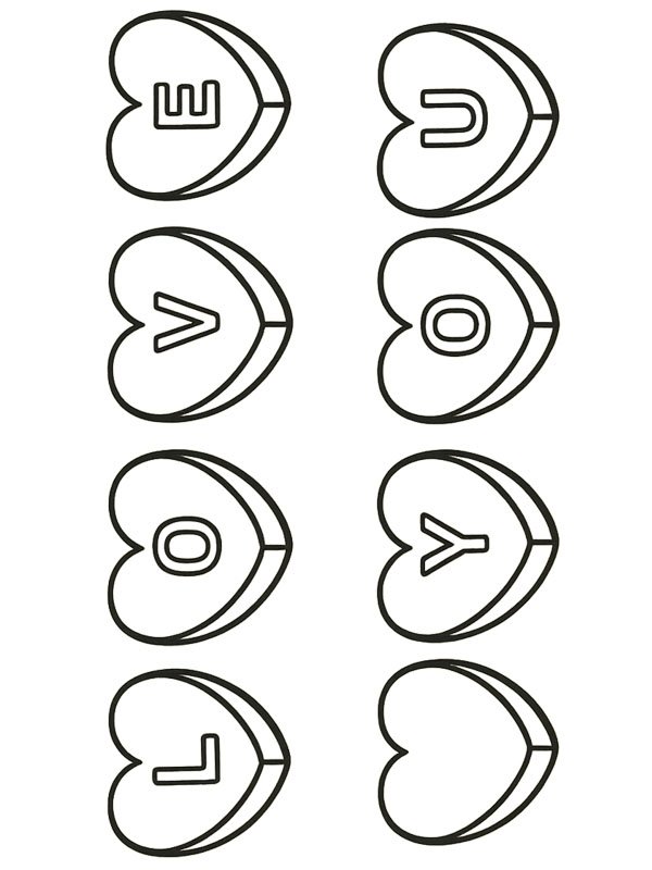 Candy Hearts love you Coloring page