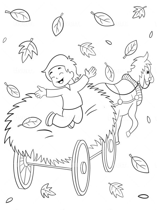Playing on the hay cart Coloring page Playing on the hay cart Coloring page
