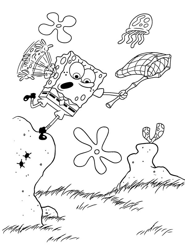 SpongeBob SquarePants catches a jellyfish Coloring page SpongeBob SquarePants catches a jellyfish Coloring page