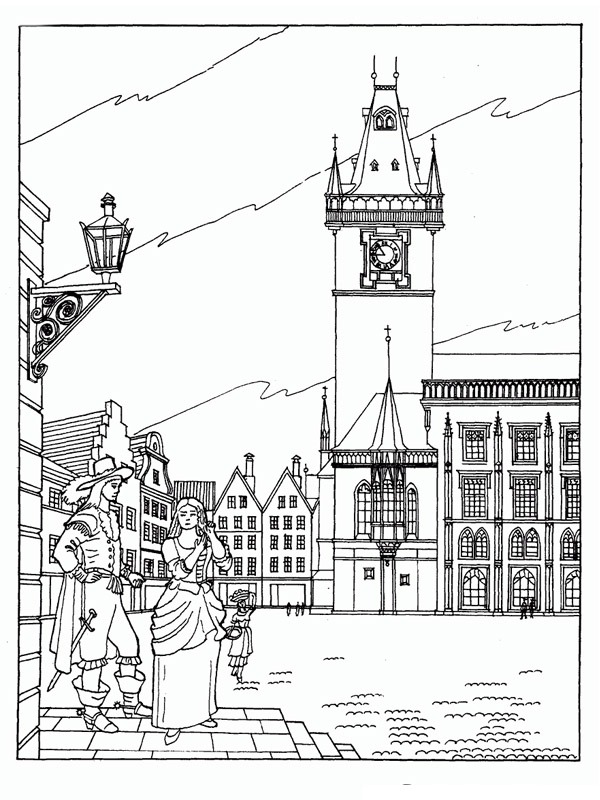 Old Town Hall Prague Coloring page Old Town Hall Prague Coloring page