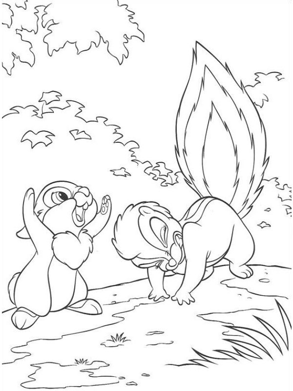 Thumper and skunk Flower Coloring page Thumper and skunk Flower Coloring page