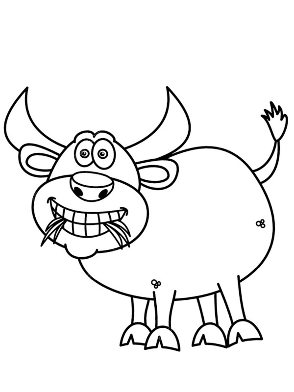Bull eats grass Coloring page