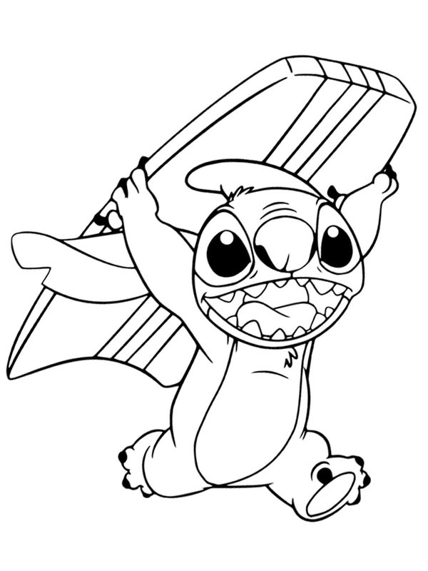 Stitch with a surfboard Coloring page Stitch with a surfboard Coloring page