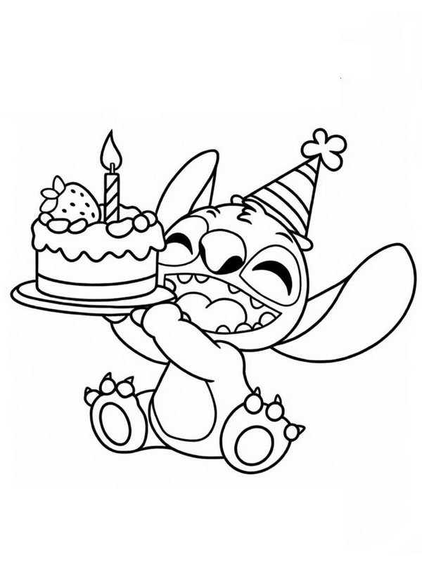 Stitch with cake Coloring page