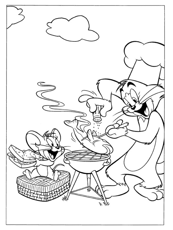 Tom and Jerry BBQ Coloring page