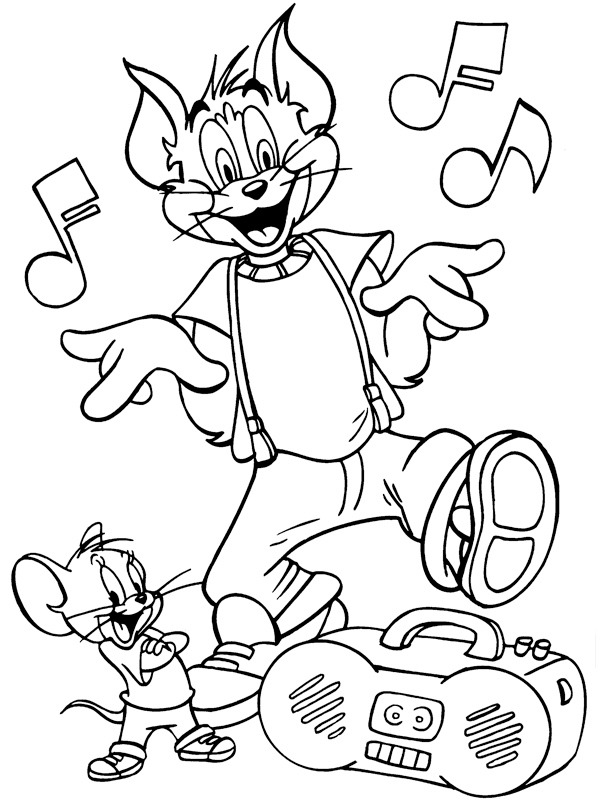 Tom and Jerry listening music Coloring page
