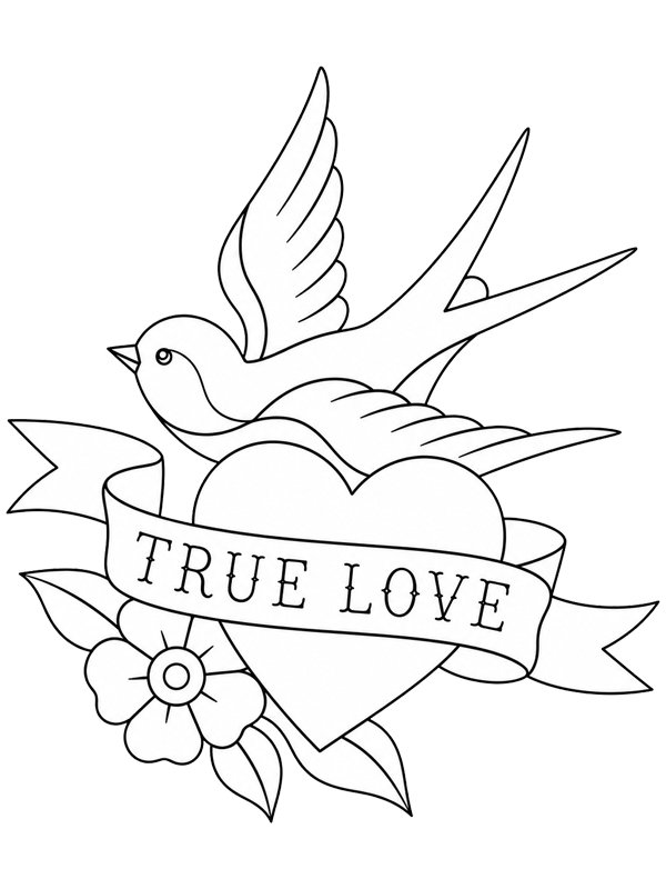 True love tattoo Coloring page