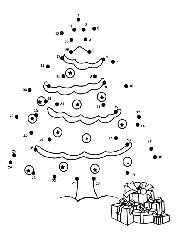 Connect the dots Christmas tree Coloring page Connect the dots Christmas tree Coloring page