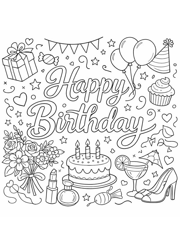 Female birthday card Coloring page