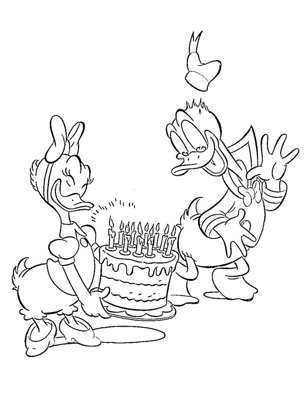 Birthday cake Donald Duck Coloring page
