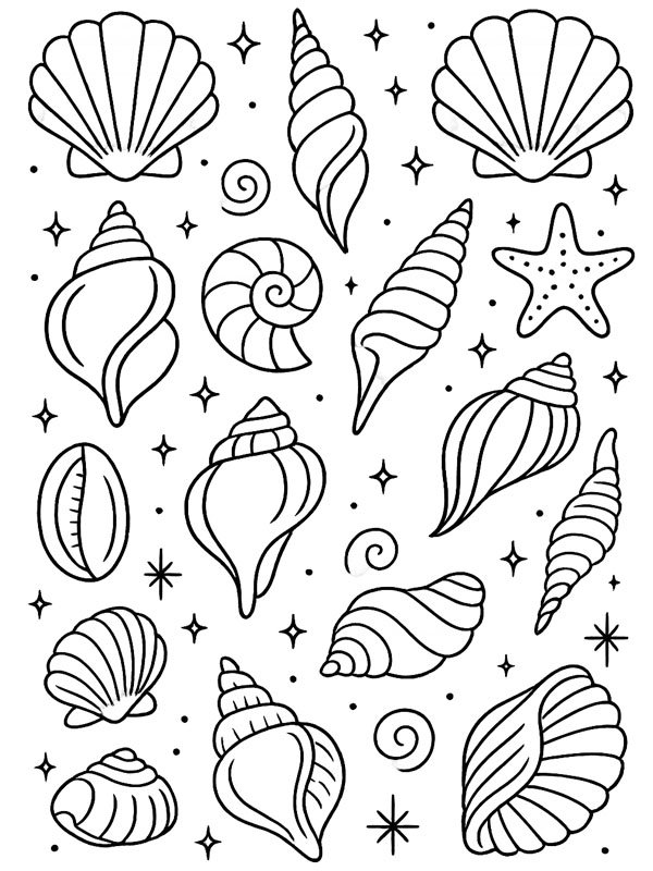 Various seashells Coloring page