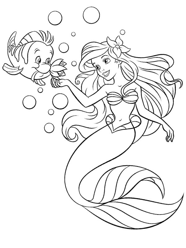 Fish Flounder and Ariel Coloring page Fish Flounder and Ariel Coloring page