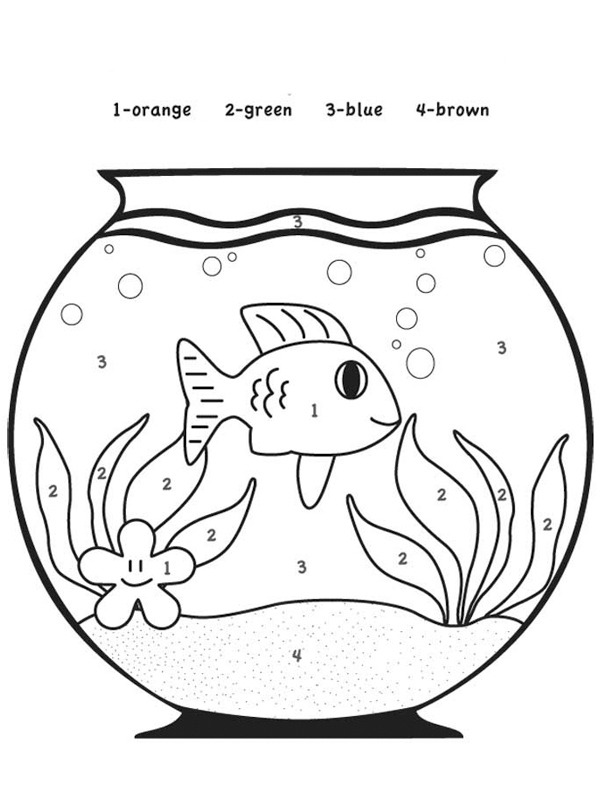 Fishbowl color by number Coloring page Fishbowl color by number Coloring page