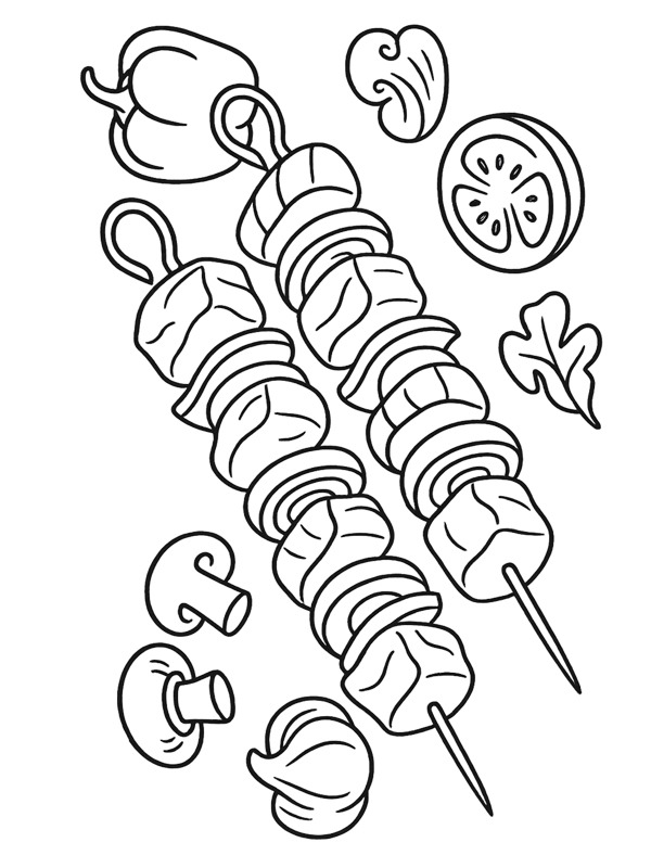 Meat skewers and vegetables Coloring page Meat skewers and vegetables Coloring page