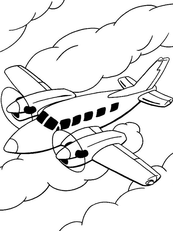 Airplane in the clouds Coloring page