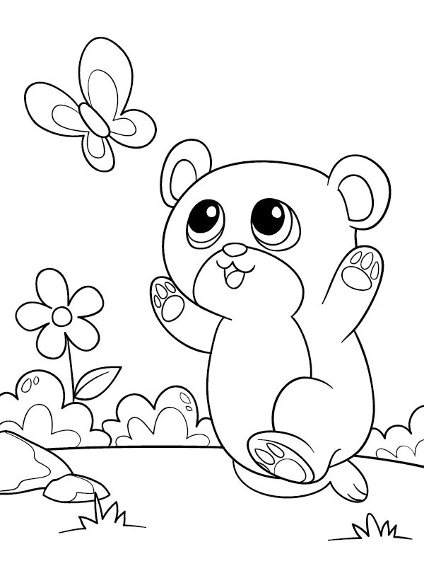 Butterfly being chased by bear Coloring page
