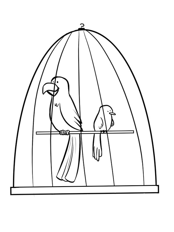 Birds in a birdcage Coloring page