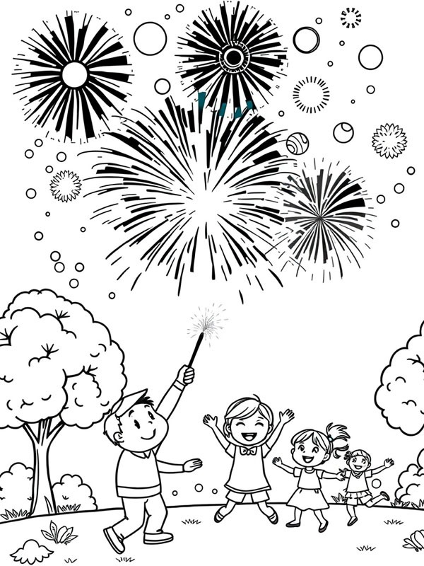 Setting off fireworks Coloring page Setting off fireworks Coloring page