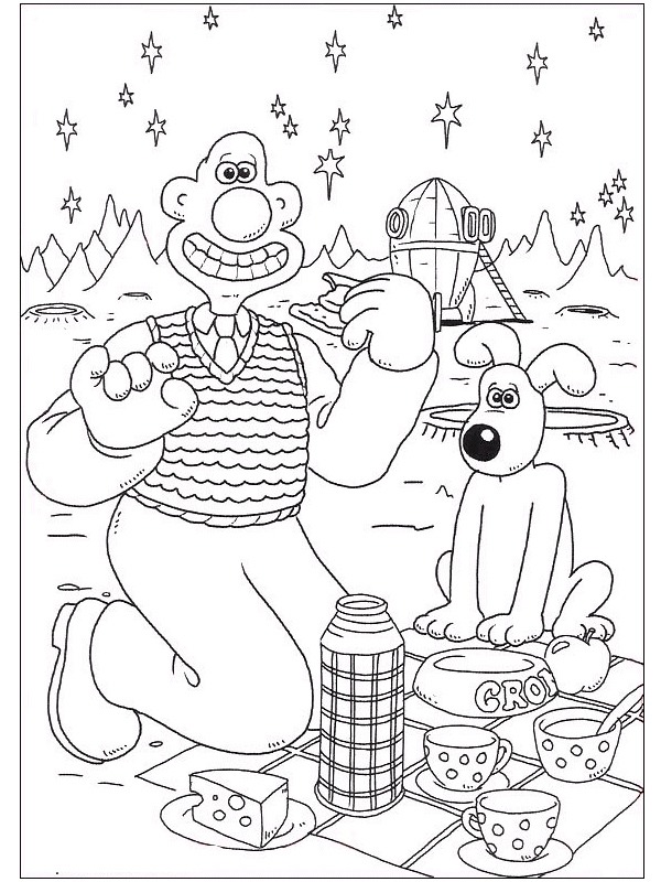 Wallace and Gromit having a picknick Coloring page