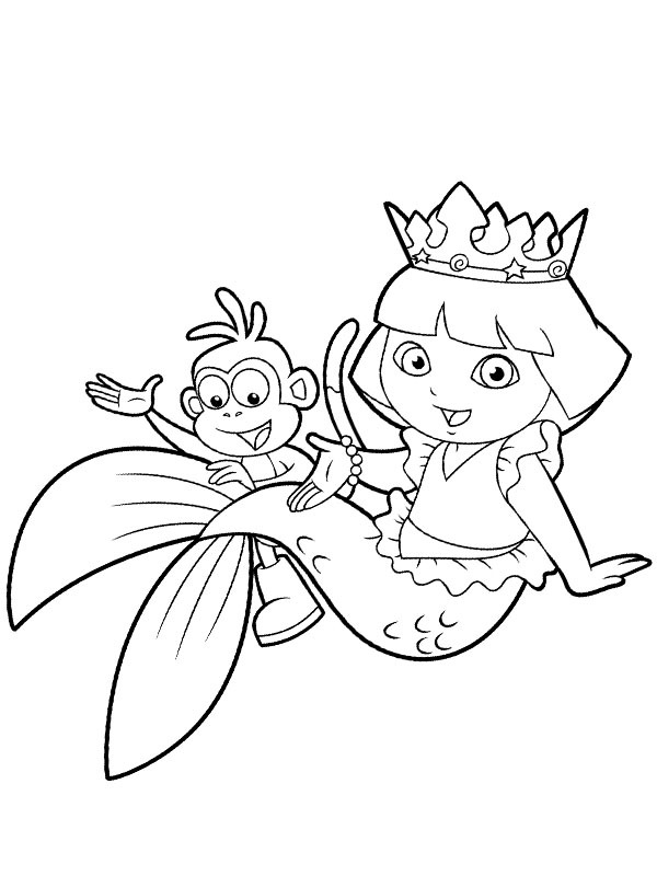 Mermaid Dora and Boots! Coloring page