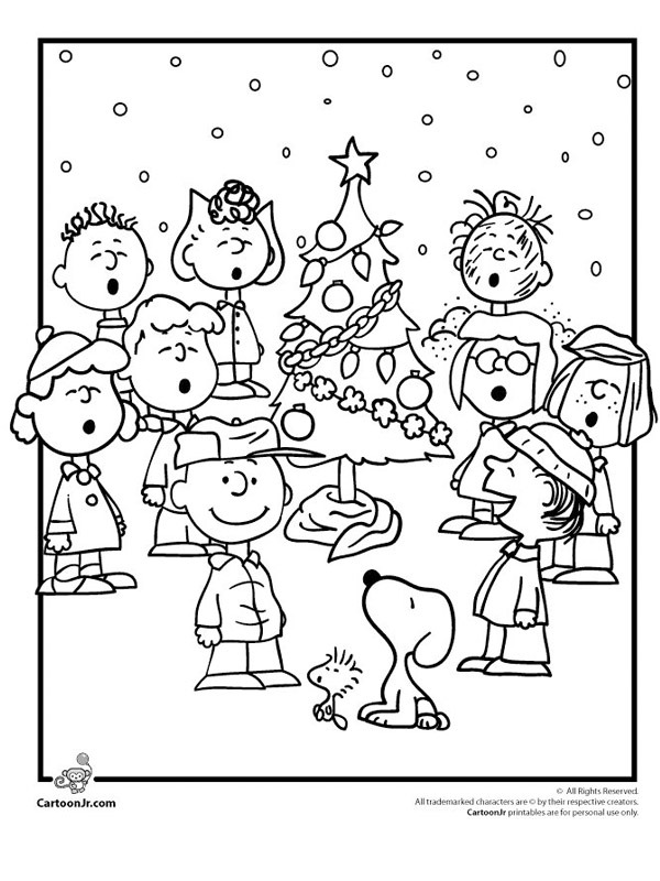 Singing at the christmas tree Coloring page