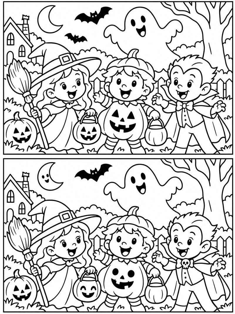 Halloween Find the 5 Differences Coloring page Halloween Find the 5 Differences Coloring page