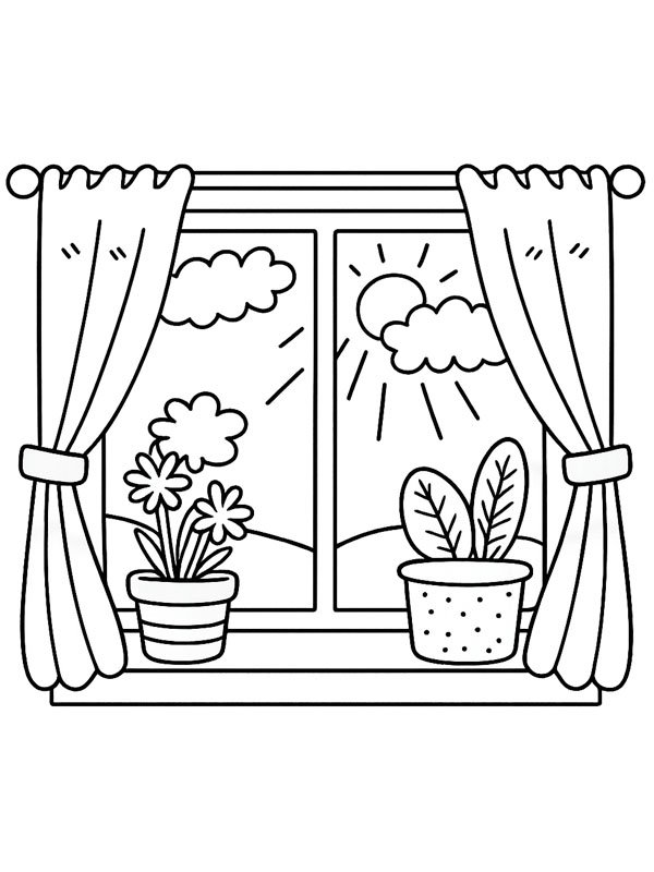 Sun shining through window Coloring page