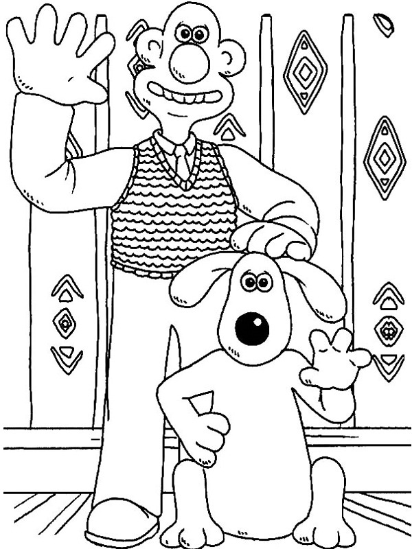 Waving hand Wallace and Gromit Coloring page