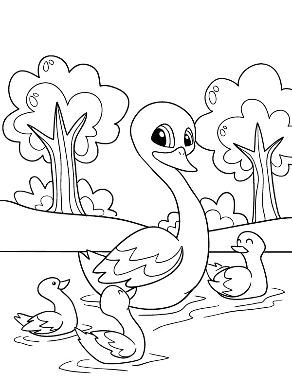 Swan with young swans Coloring page